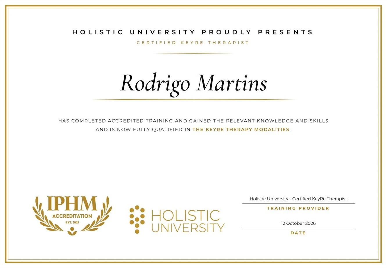 Rodrigo Martins Certified KeyRe Therapist certificate from Holistic University